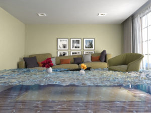 interior of the house flooded with water. 3d illustration